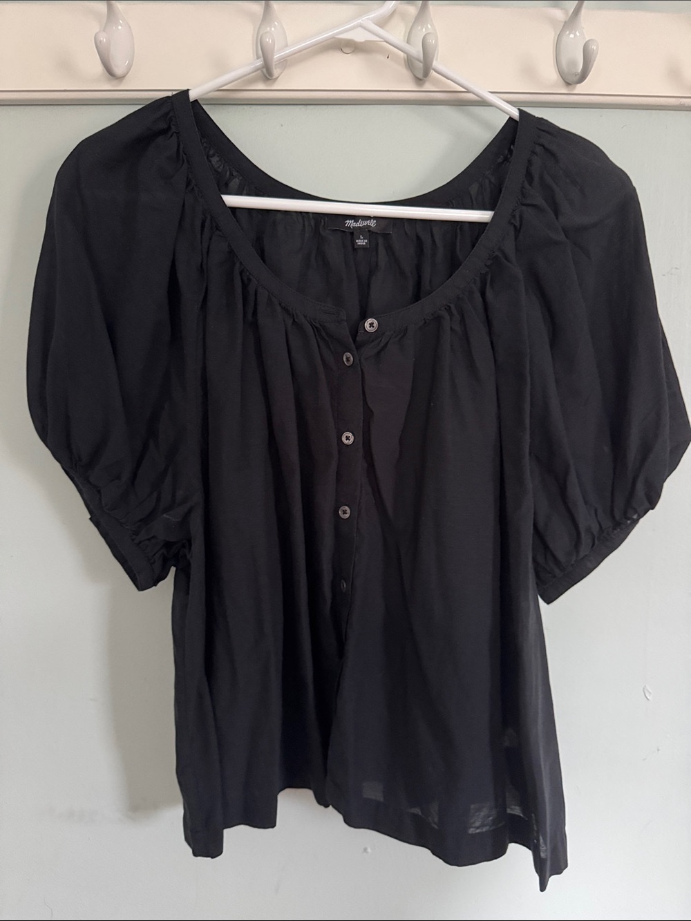 Madewell Black Button-Front Peasant Blouse